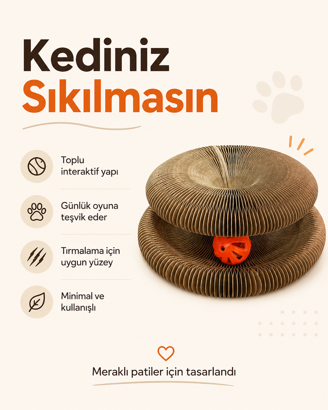 Akordiyon Karton Kedi Oyuncağı
