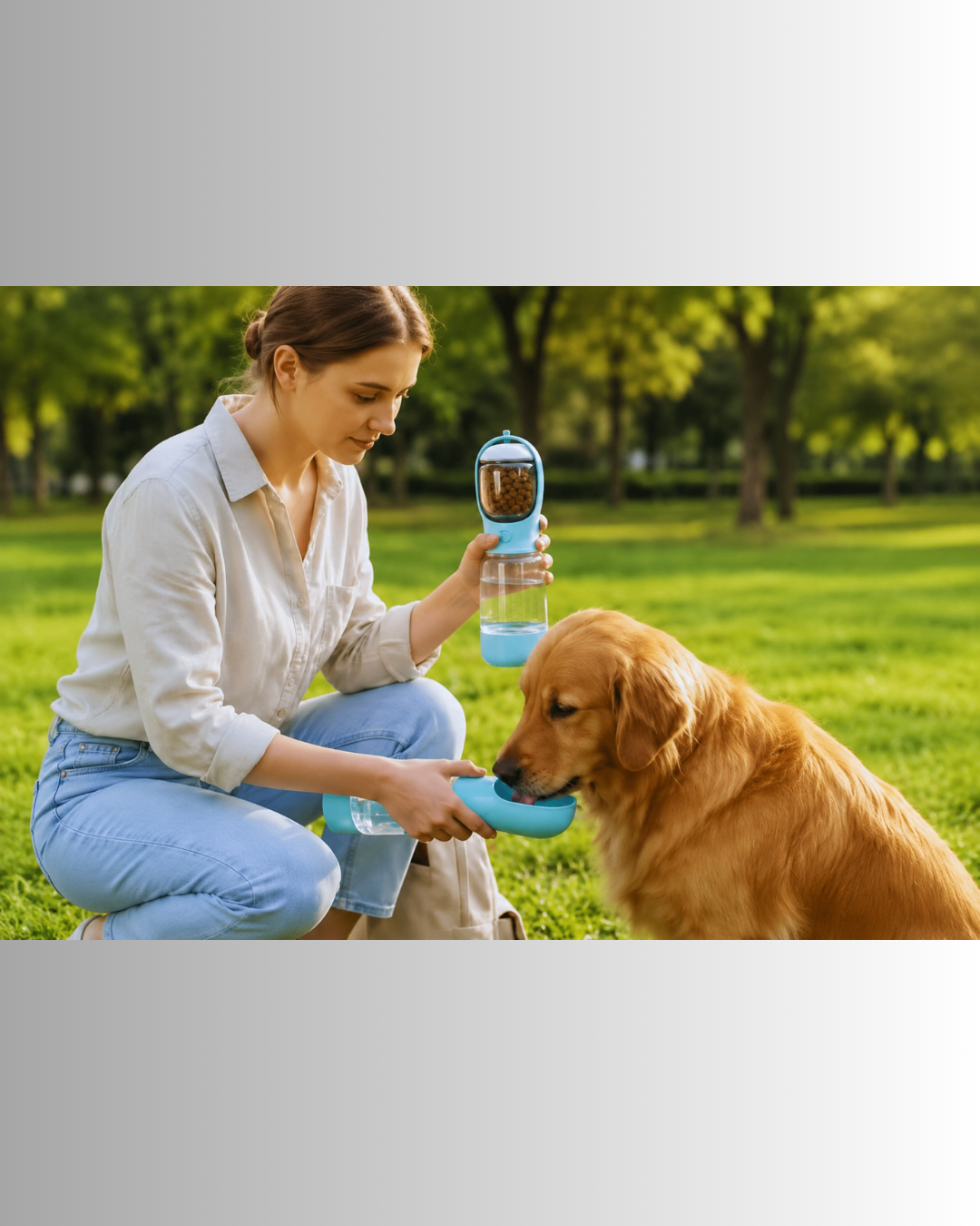 Taşınabilir Kedi Köpek Suluğu 3'ü 1 arada Seyahat Su Şişesi Mama Kaseli ve Çöp Poşeti Hazneli