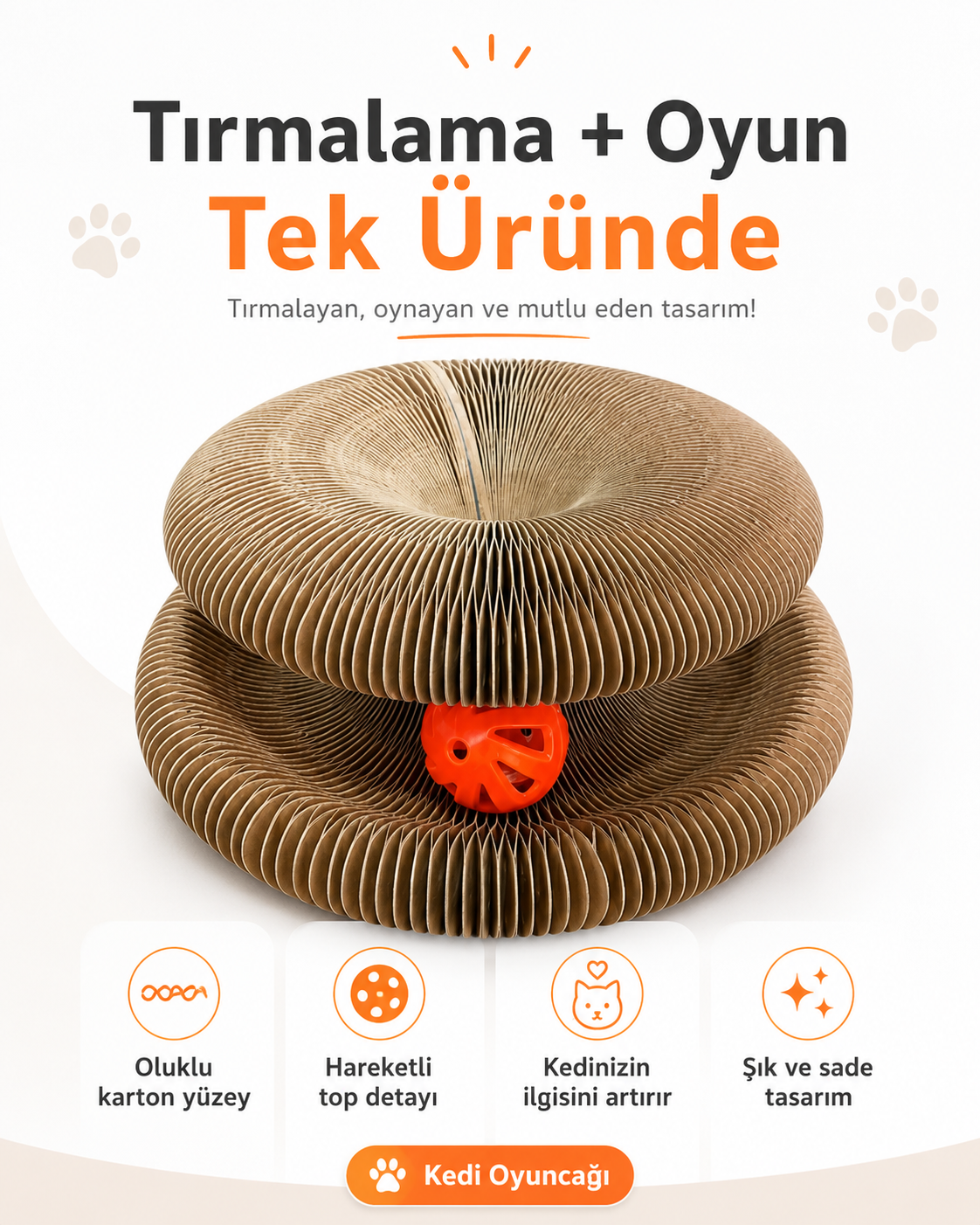 Akordiyon Karton Kedi Oyuncağı