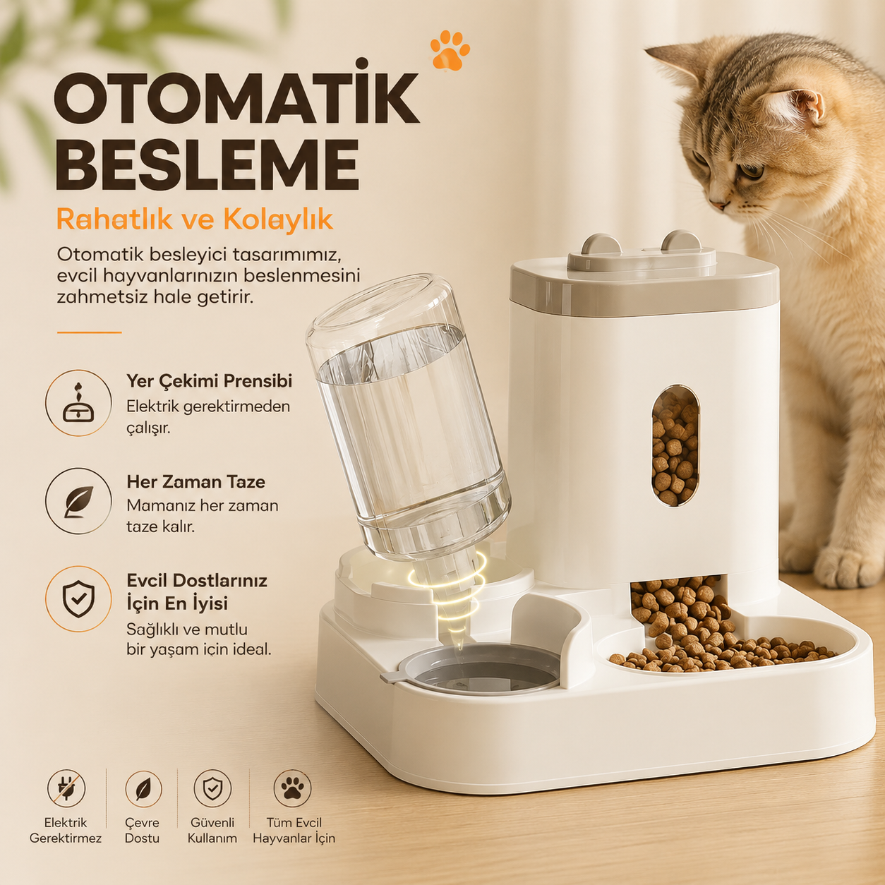 PAWPET Otomatik Besleyici Kedi ve Köpek Besleme Seti